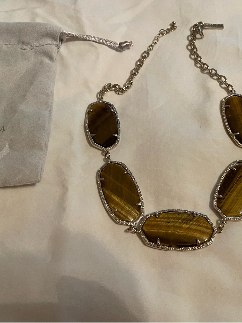 Kendra Scott Tiger Eye Silver-Tone Statement Necklace - Brown and Gold Stones
